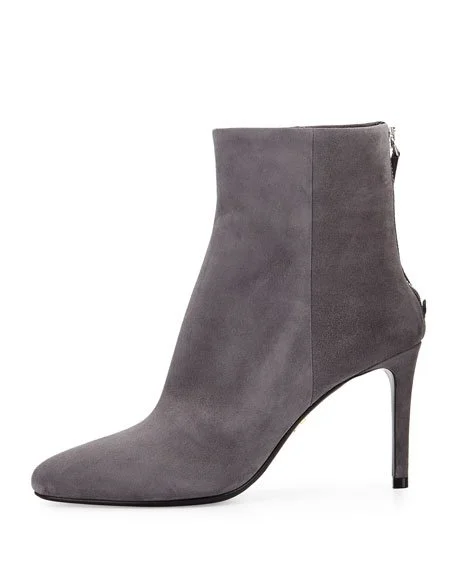 Prada Back-Zip Ankle Boots in Brown Suede