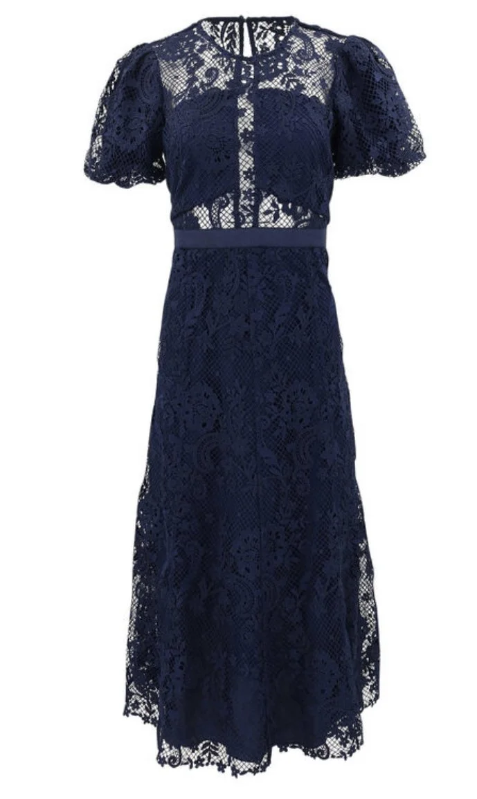 Self Portrait Lace Puff Sleeve Midi Dress
