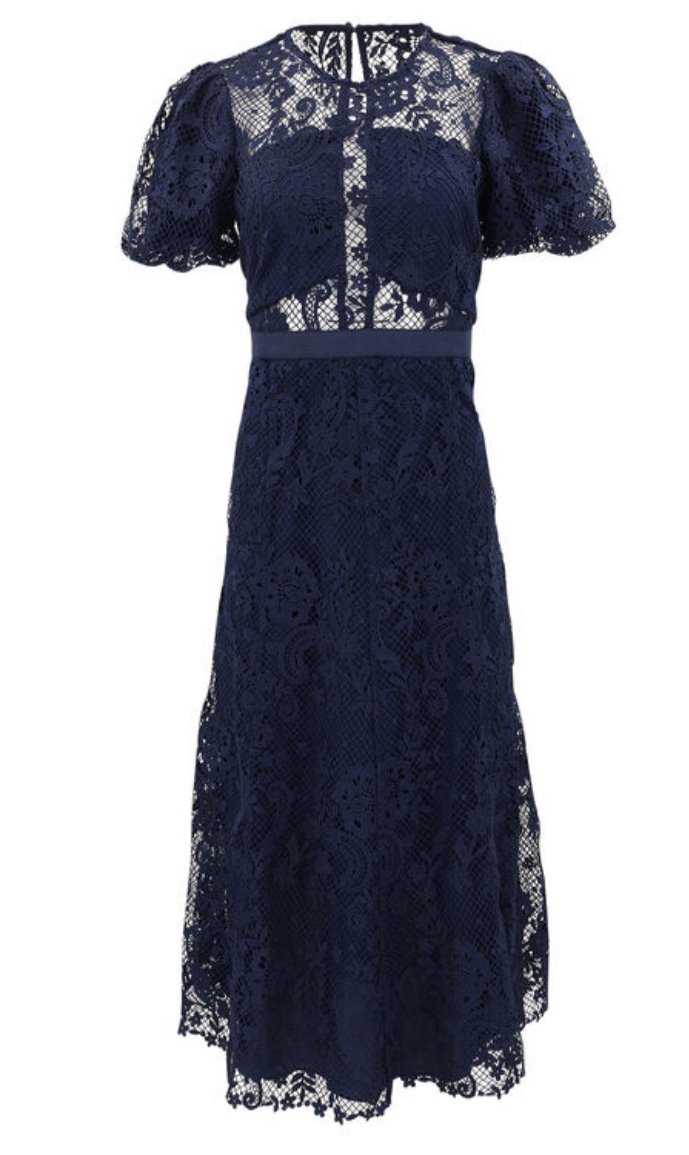 chinese dress ladies Navy Lace High Neck Puff Sleeve Midi Dress – AX Paris main image 0