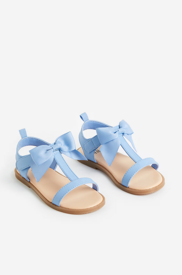 H&M Girls Bow T-Strap Sandals in Light Blue.png