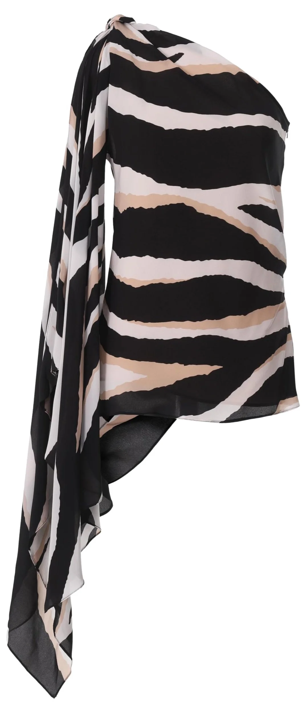 Elie Saab Zebra-Print One-Shoulder Cape Maxi Top