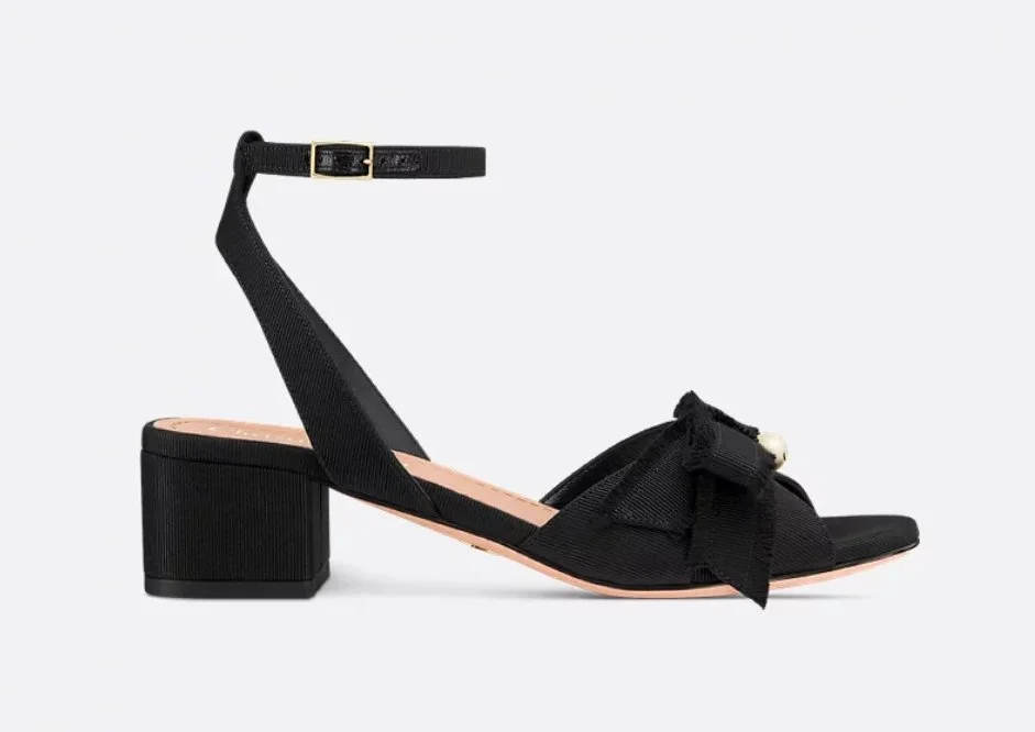 Christian Dior Adiorable Heeled Sandals in Black Fringed Grosgrain