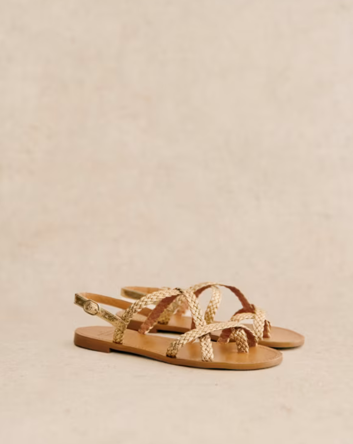 Sézane Adeline Low Sandals in Smooth Braided Gold