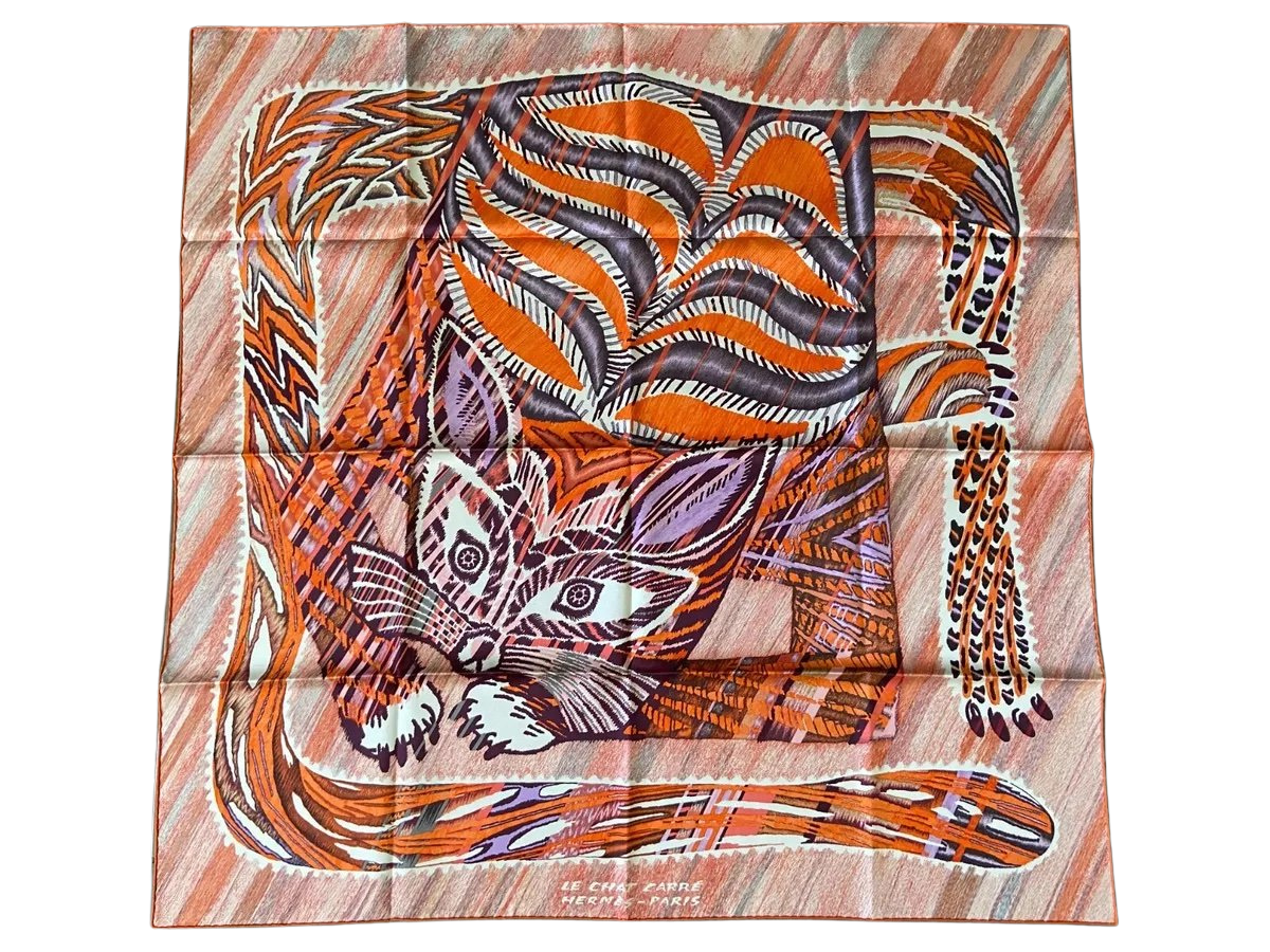 Hermes Le Chat Carre 90 Scarf in Orange