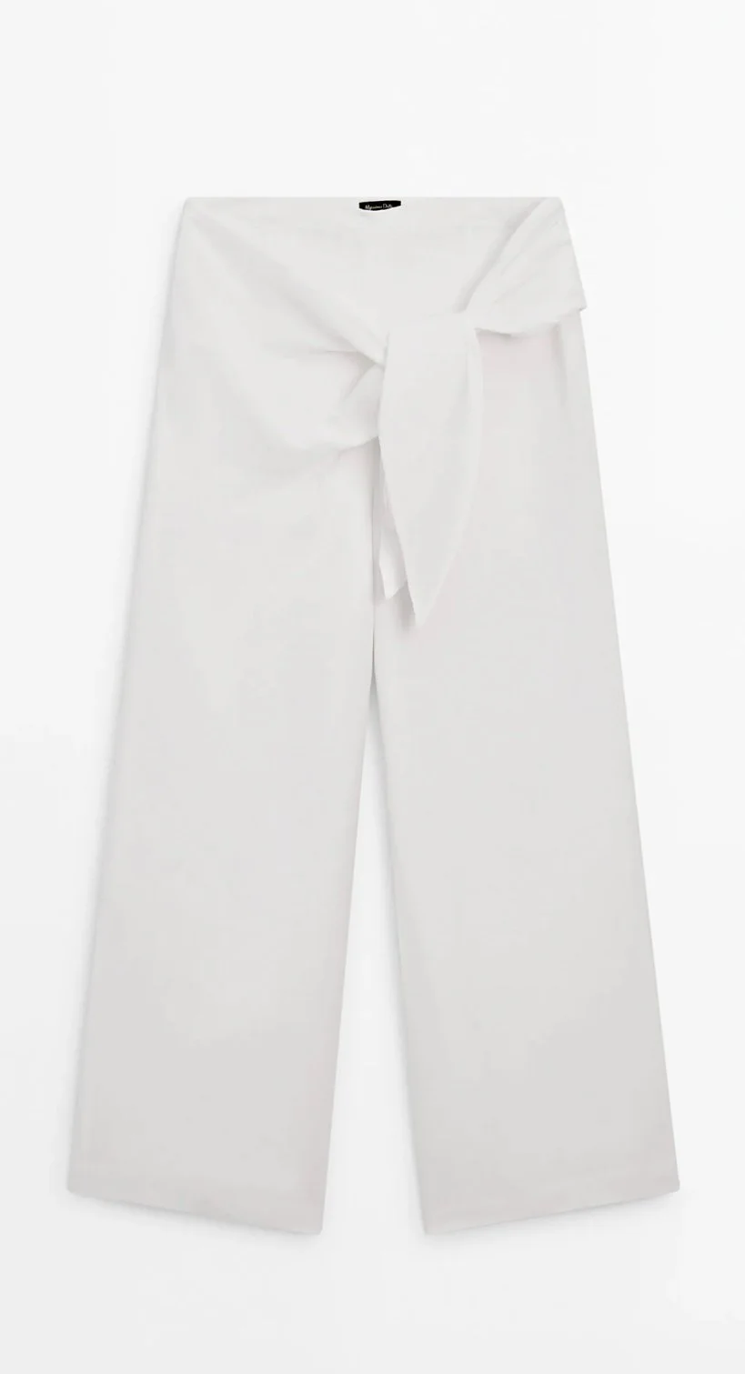 Massimo Dutti Wide-Leg Trousers with Tie Detail