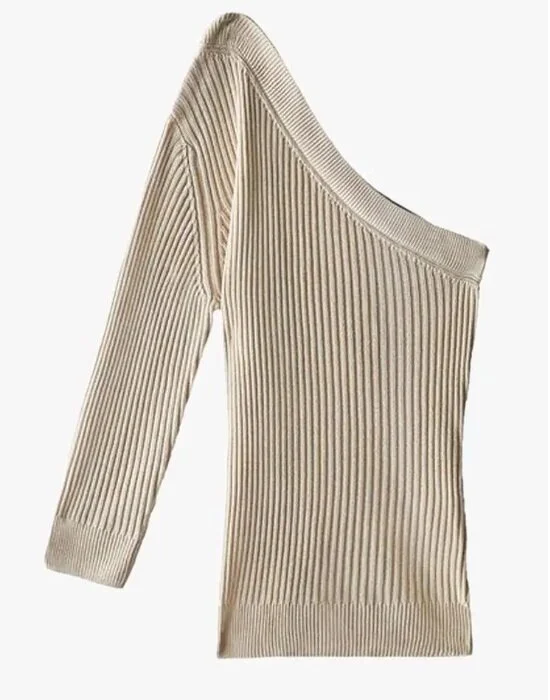 Massimo Dutti Ribbed Asymmetric Sleeve Sweater in Black