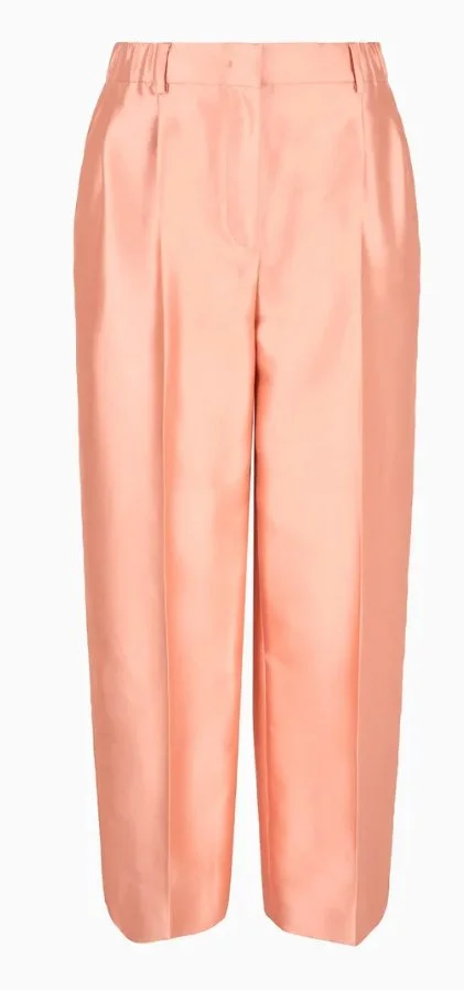 Giorgio Armani Wide-Cut Silk-Shantung Trousers in Pink