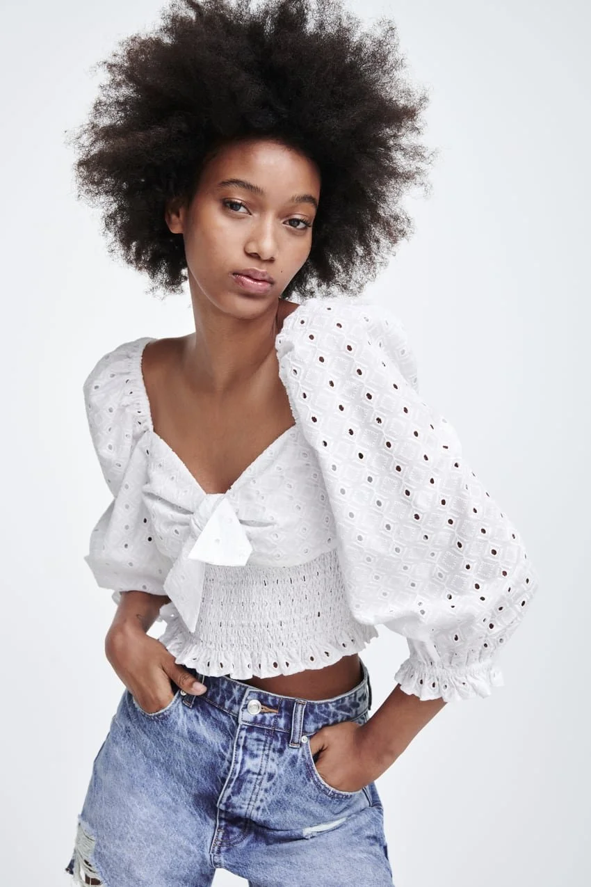 Zara Top with Cutwork Embroidery in White