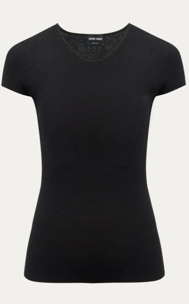 Giorgio Armani Scoop-Neck Short-Sleeve Ribbed Tee in Black