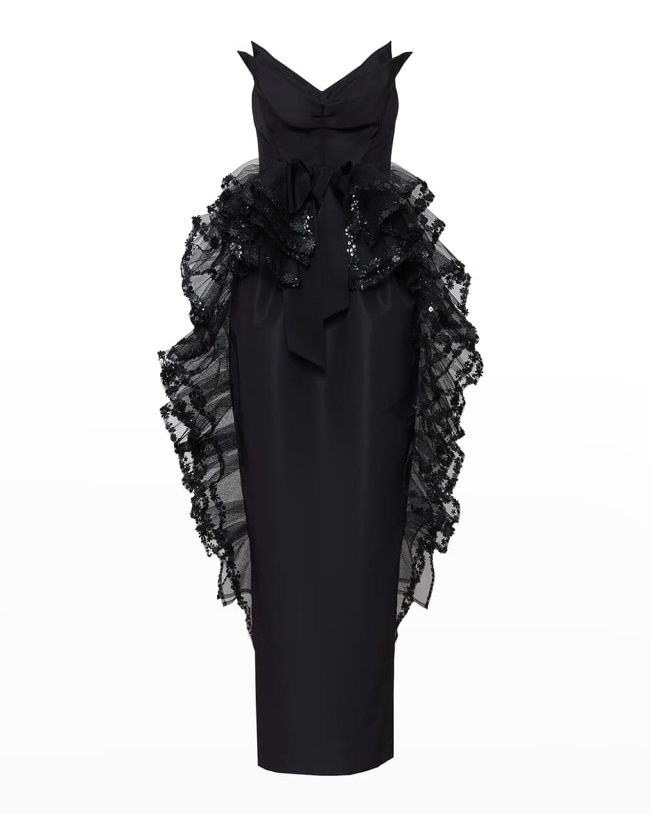 Carolina Herrera Embroidered Strapless Multi-Ruffle Column Dress