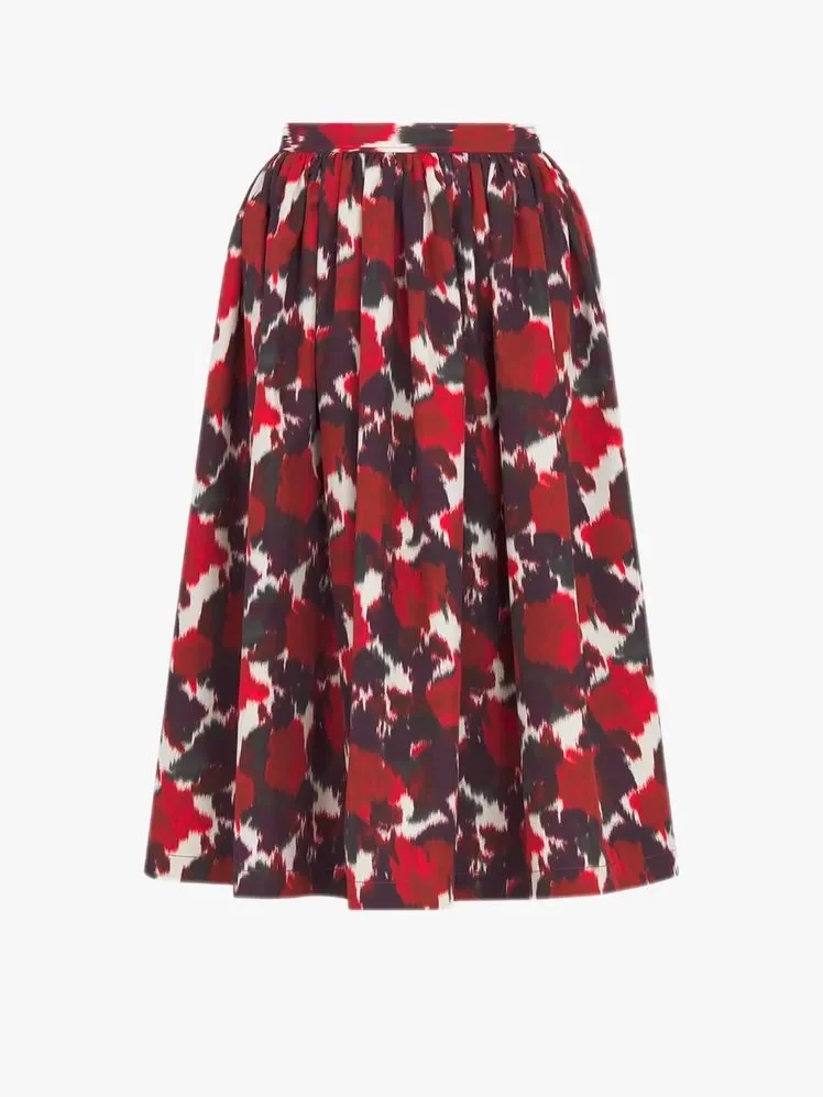 Christian Dior Floral-Print Midi Skirt in Red