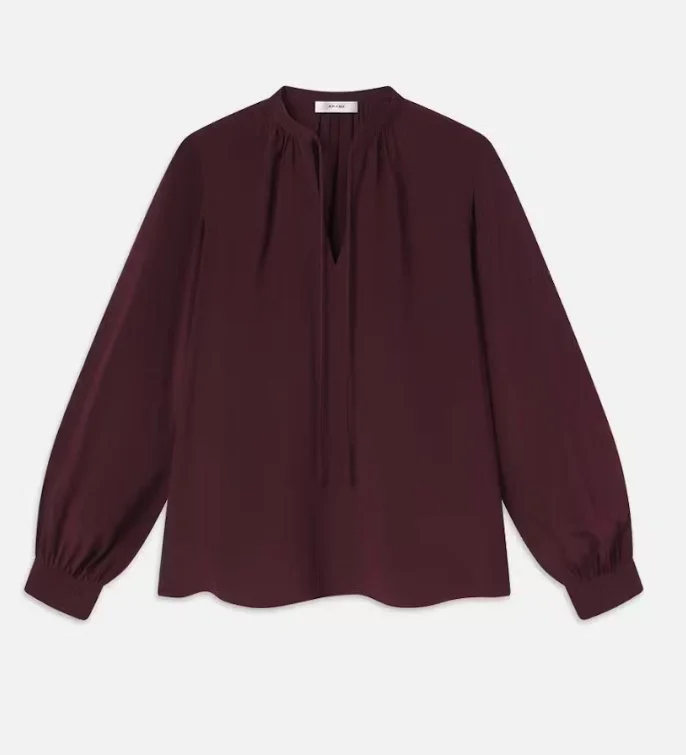 Frame Shirred Tie Front Blouse in Wine