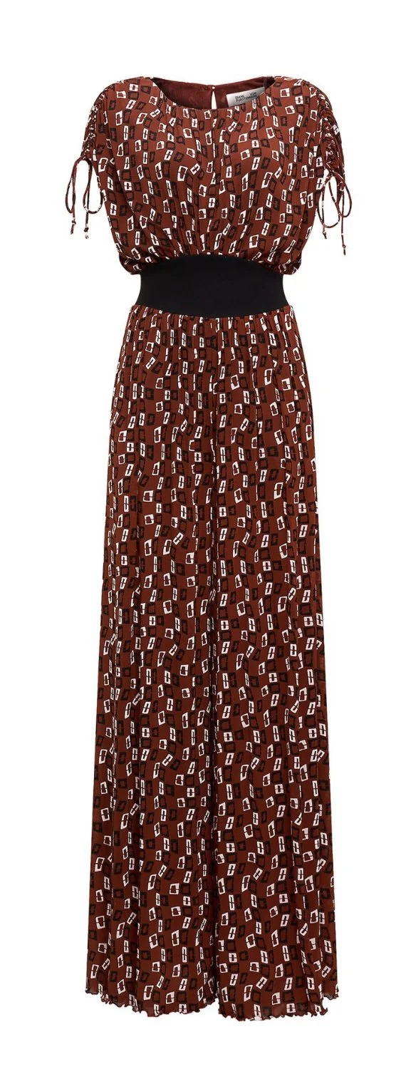 Diane von Furstenberg Andra Mesh Jumpsuit in Tiny Chain Spots Brown
