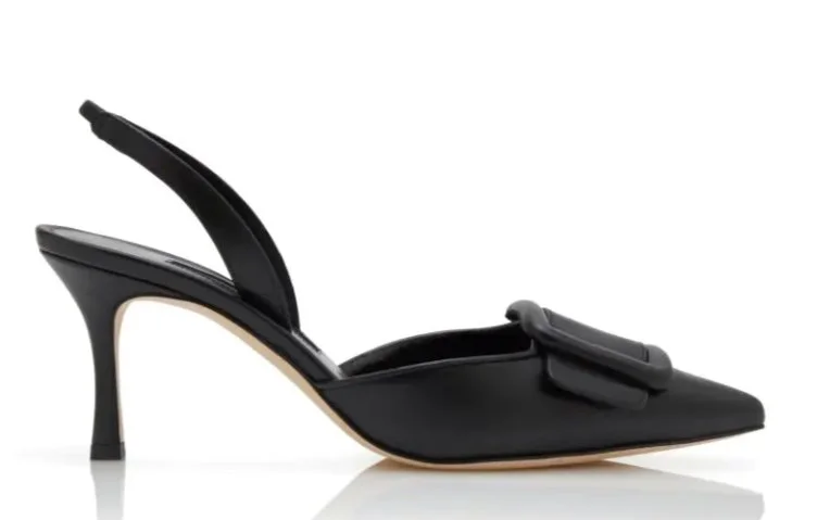 Manolo Blahnik Maysli Slingback Pumps in Black Nappa Leather