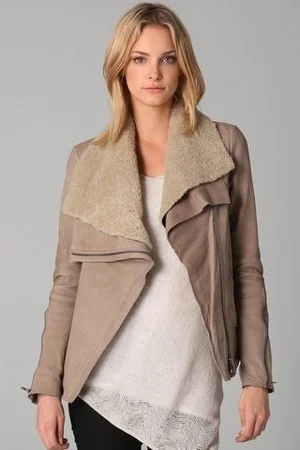 Helmut Lang Leather Jacket with Shearling Collar