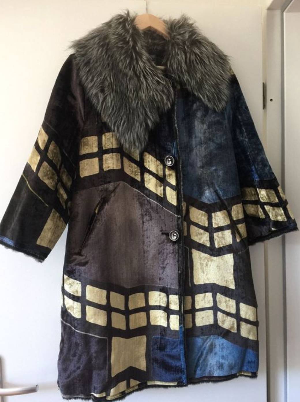 Custo Barcelona Printed Fur Collar Coat