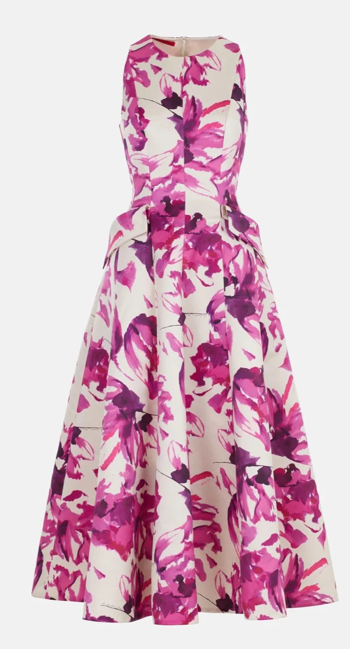 Carolina Herrera Print Duchesse Midi Halter Dress