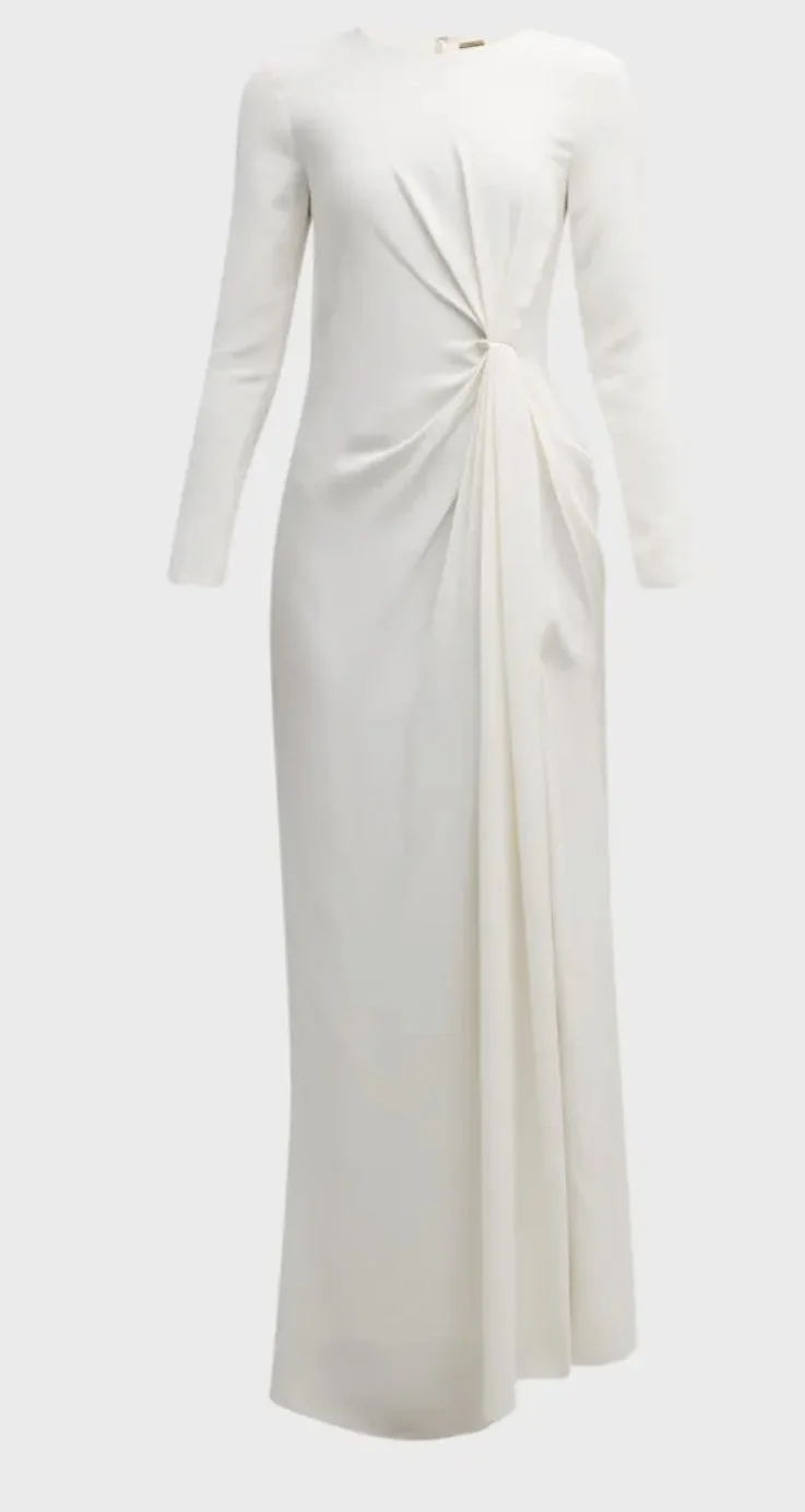 Adam Lippes Pleated Drape Slit-Hem Dress in Blue