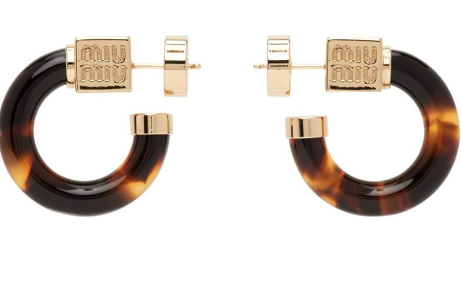 Miu Miu Logo Hoop Earrings in Tortoiseshell