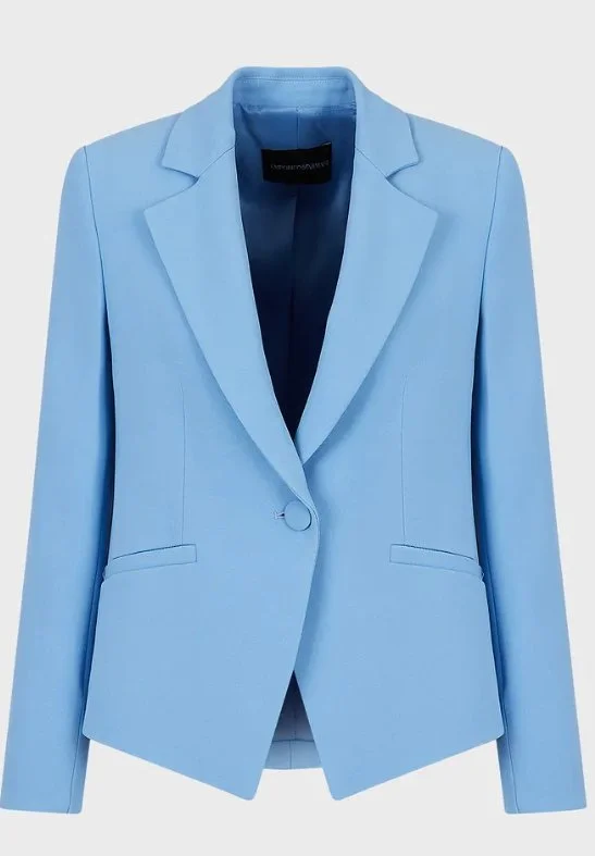 Emporio Armani Cady Crepe Single-Breasted Jacket in Azure