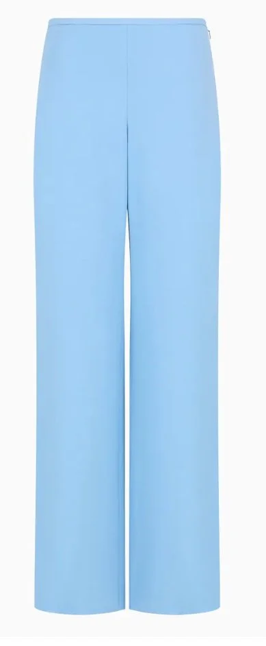Emporio Armani Cady Crepe Palazzo Trousers in Azure