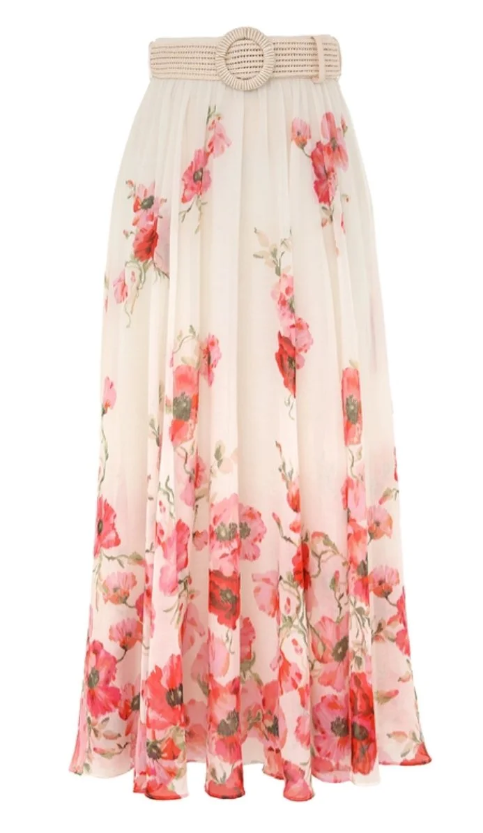 Zimmermann Lightburst Maxi Skirt in Cream/Red Floral