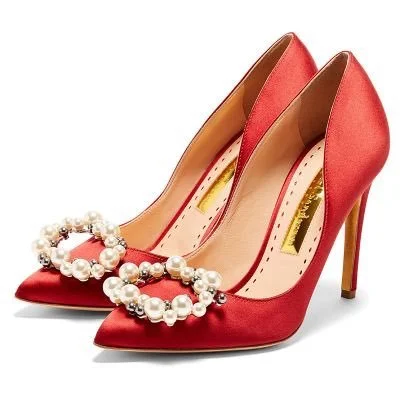 Rupert Sanderson Pinka Embellished-Pebble Satin Pumps