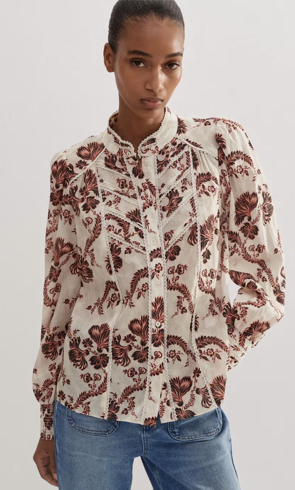 ME and EM Cotton Midnight Floral Print Blouse