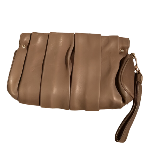 Adolfo Dominguez Pleated Leather Clutch in Nude