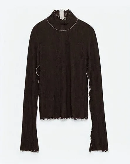 Zara White Trims High Neck Top in Black