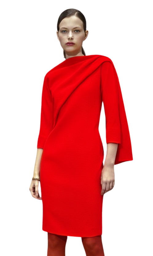 Natan Couture Fuji Midi Dress in Red