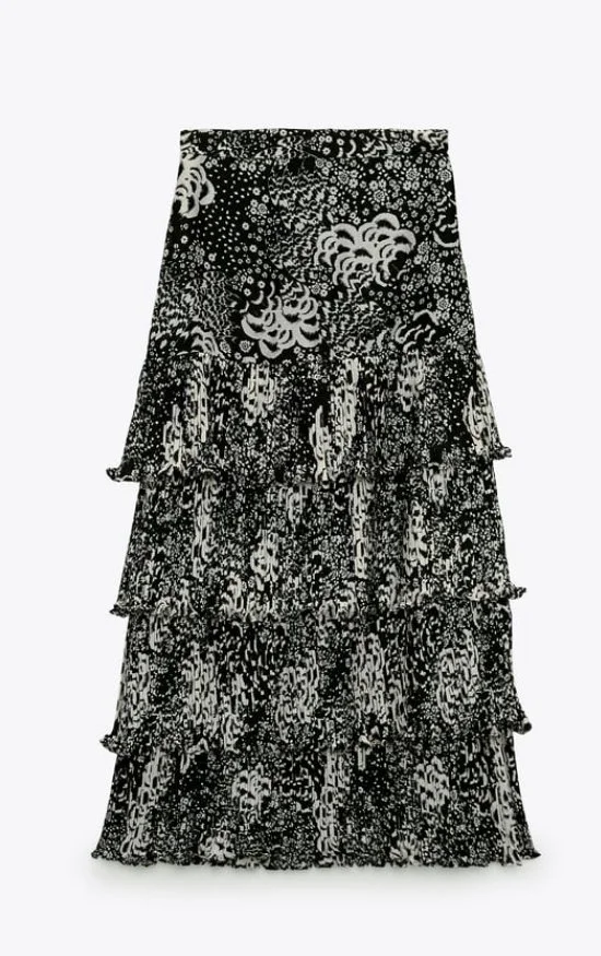 Zara Printed Skirt with Ruffle Trims