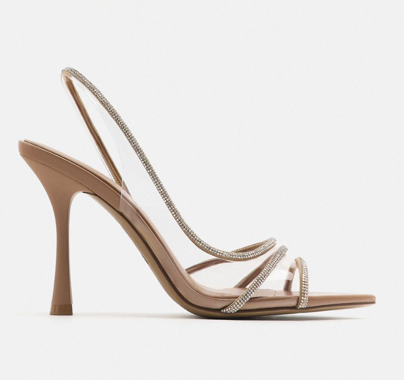 Zara High Heel Vinyl Sandals with Rhinestones