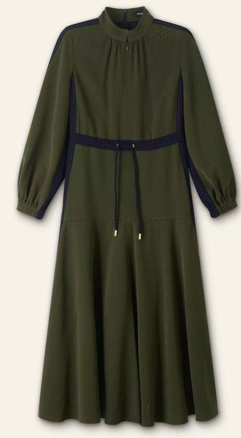 ME and EM Colour Block Drawstring Maxi Dress in Winter Olive/Navy