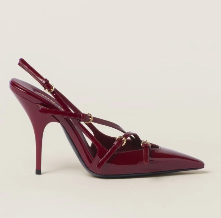 Miu Miu 105 Slingbacks with Buckles in Crimson Patent Leather