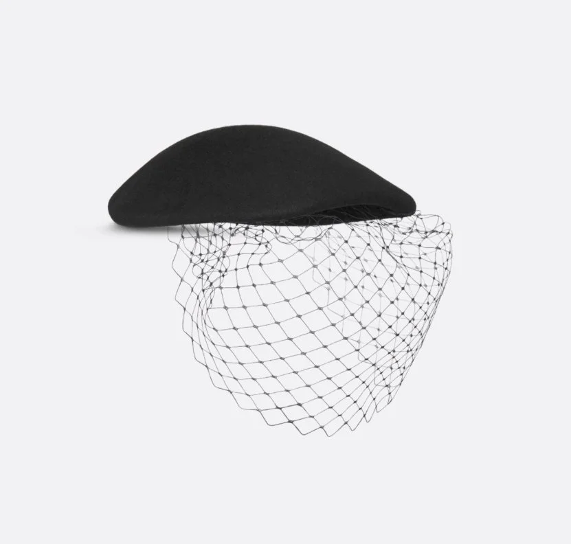 Christian Dior Dior Spirit Fascinator With Small Veil in Black Rabbit Felt