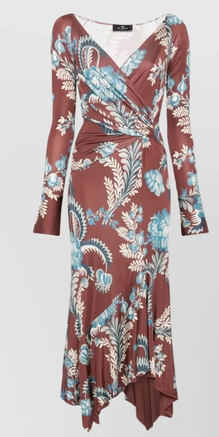 Etro Floral Foliage Wrap Midi Dress