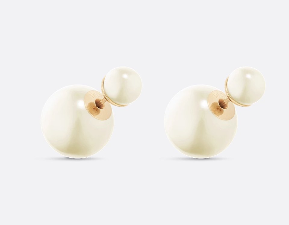 Christian Dior Dior Tribales Earrings in Gold-Finish Metal and White Resin Pearls