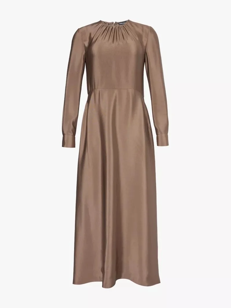 Giorgio Armani Long-sleeve Round-neck Silk Maxi Dress
