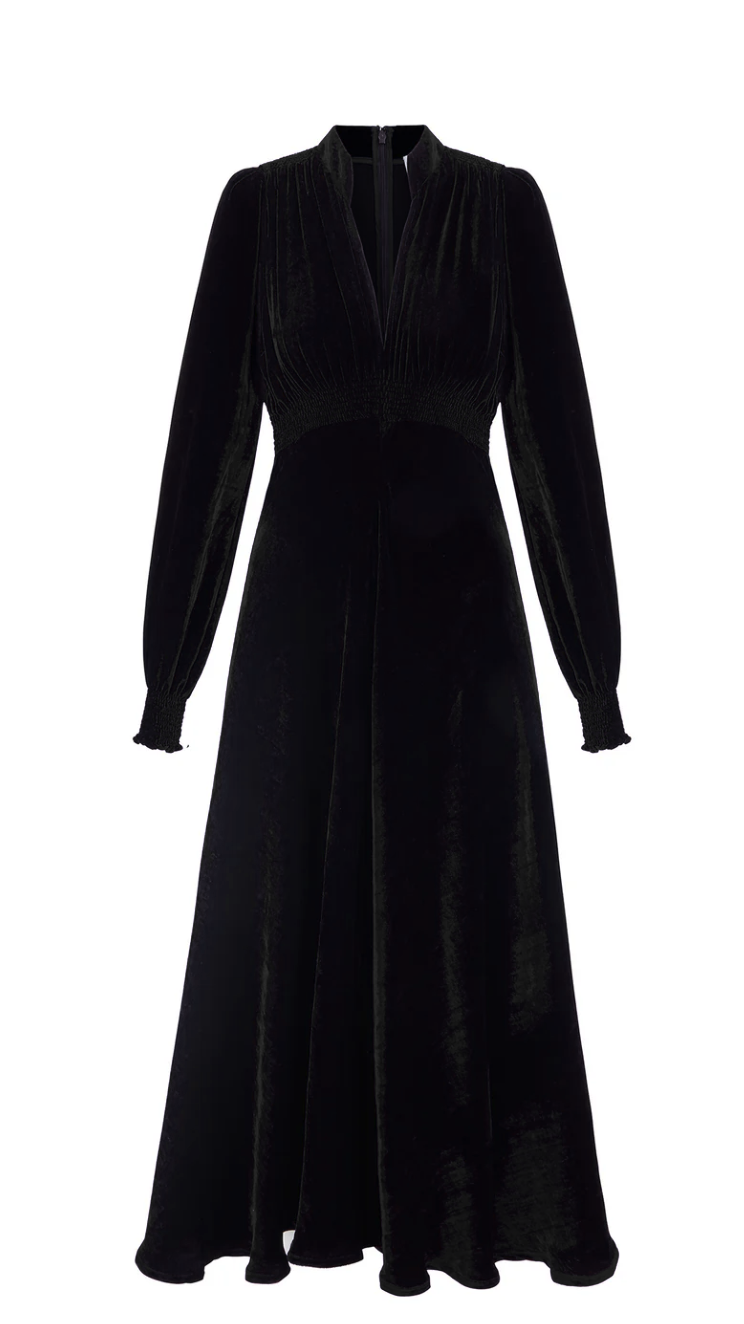 Suzannah Grandad Dress in Black Velvet