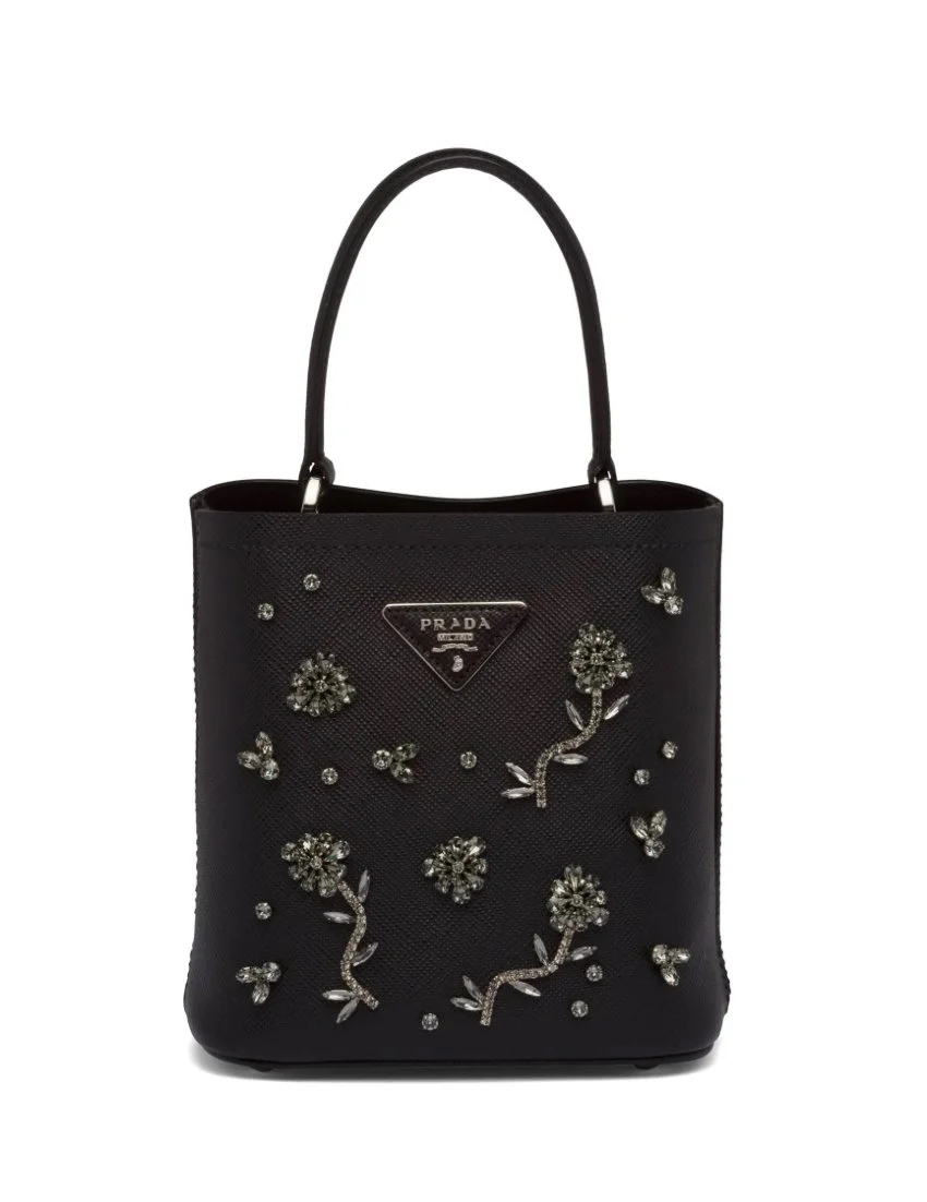 Prada Panier Small Bag in Black Saffiano and Crystals