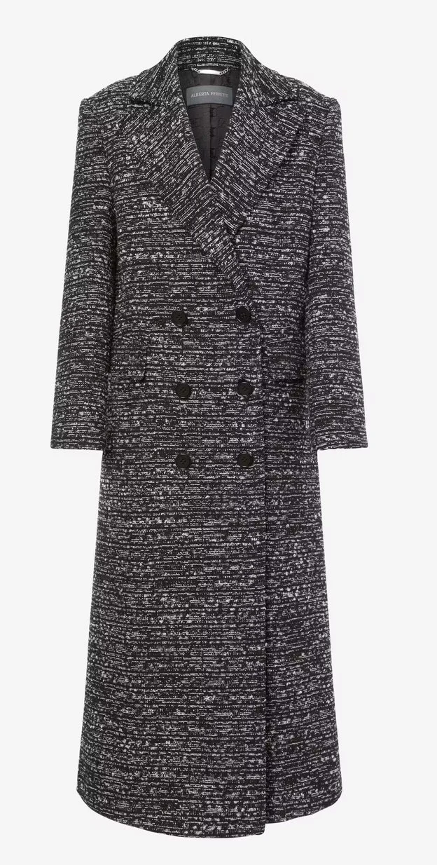 Alberta Ferretti Buttoned Tweed Double-Breasted Coat