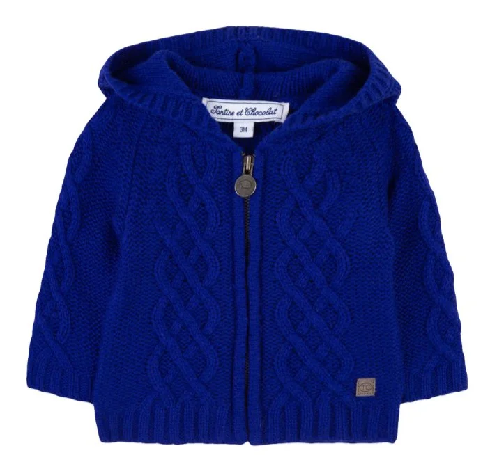 Tartine et Chocolat Knitted Zip Hoodie in Navy