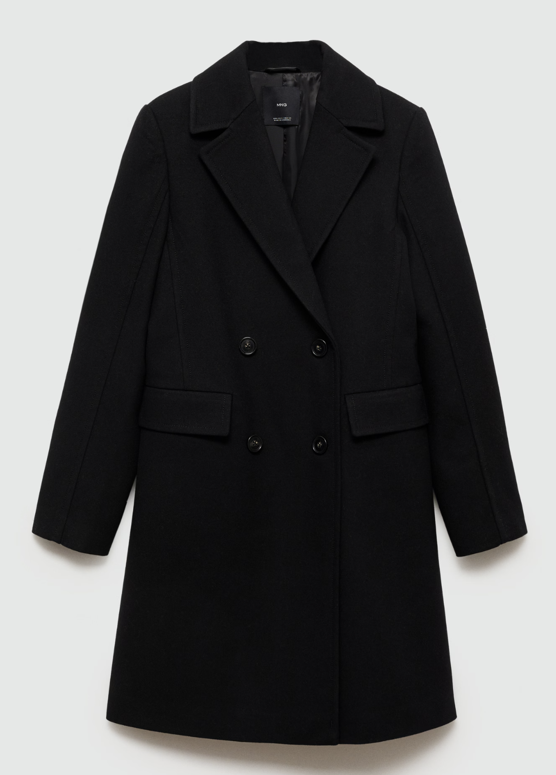 Mango Double Breasted Wool Coat in Black