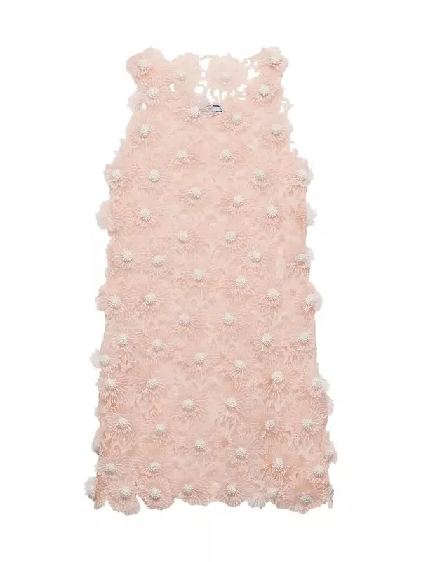 Prada Short Guipure Dress with Dahlia Embroidery