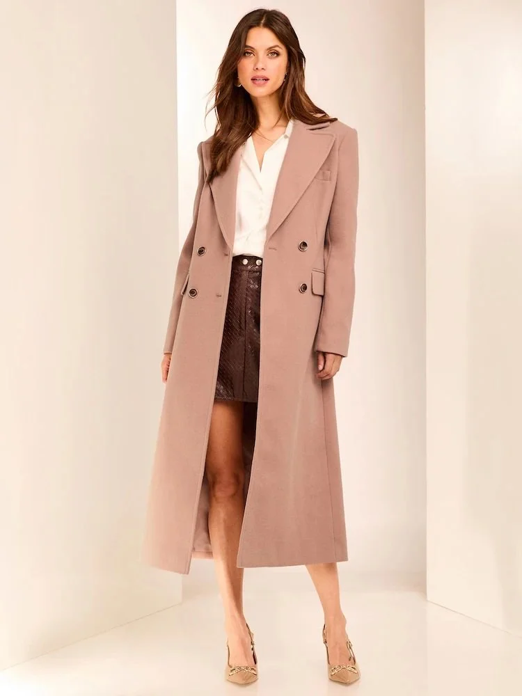 Lipsy Long Line Double Breasted Coat in Pink Wool.jpg