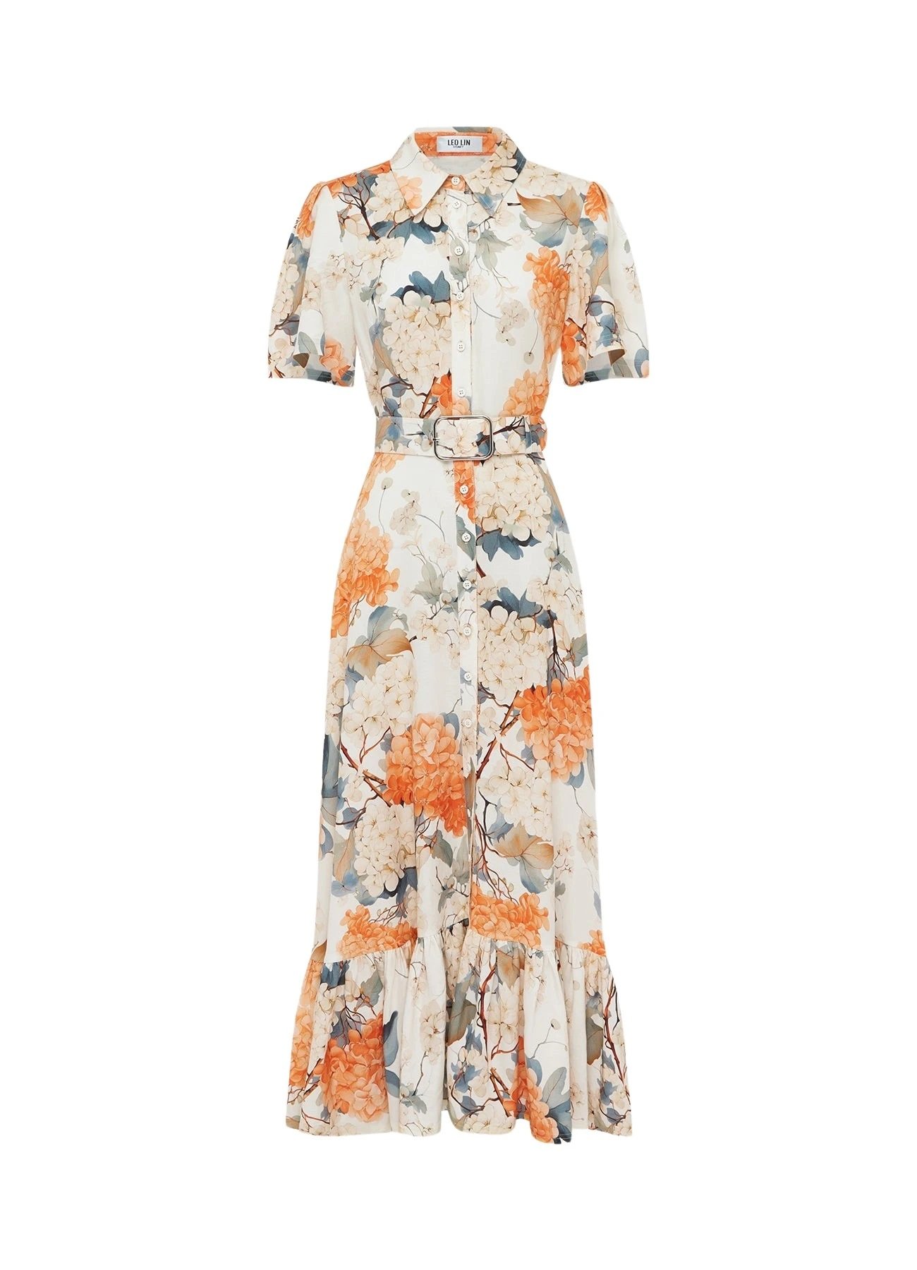 Leo Lin Bianca Short Sleeve Midi Dress in Vanilla Hydrangea Print.jpg