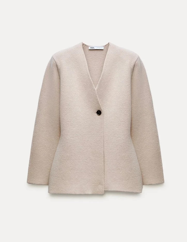 Zara Wool Blend Peplum Knit Blazer