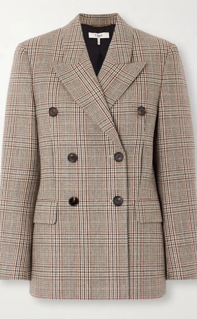Chloé Double-breasted Checked Wool-Blend Blazer
