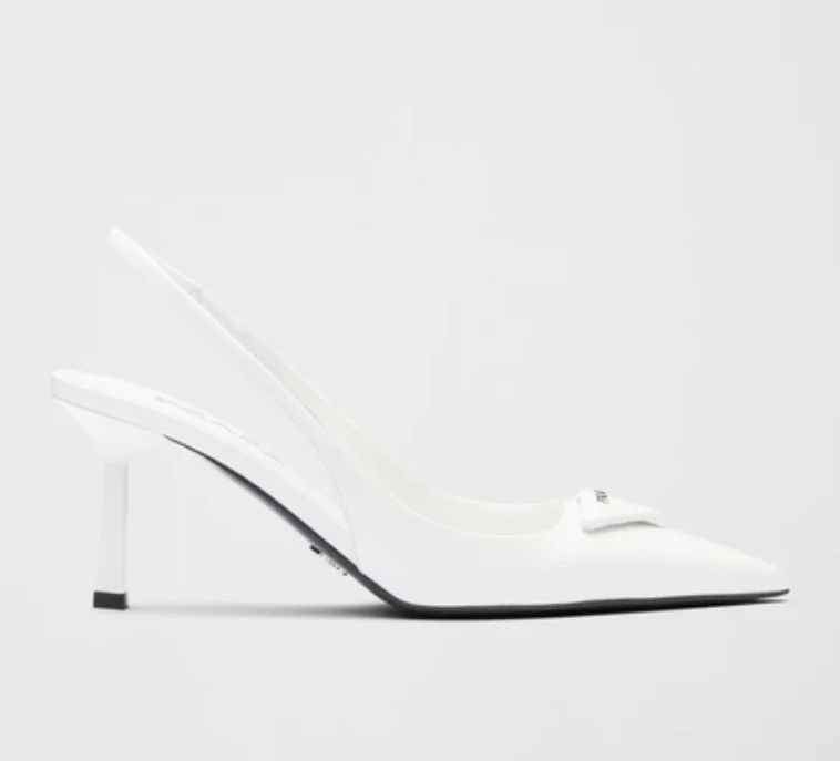 Prada Brushed Leather Slingback Pumps in White